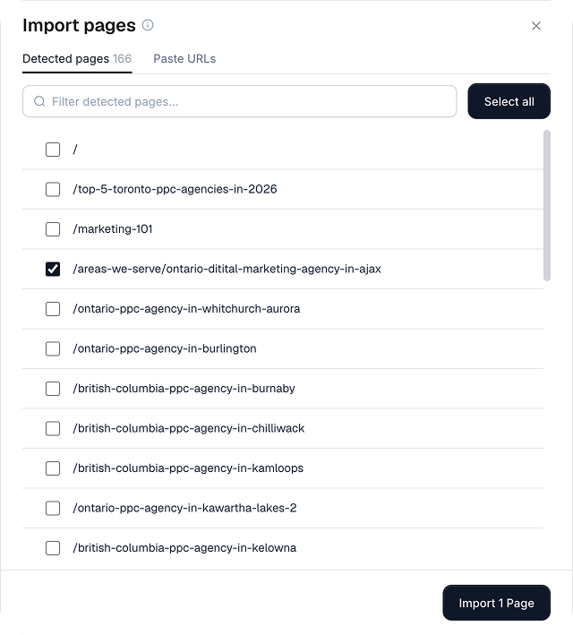 Serpy import pages interface